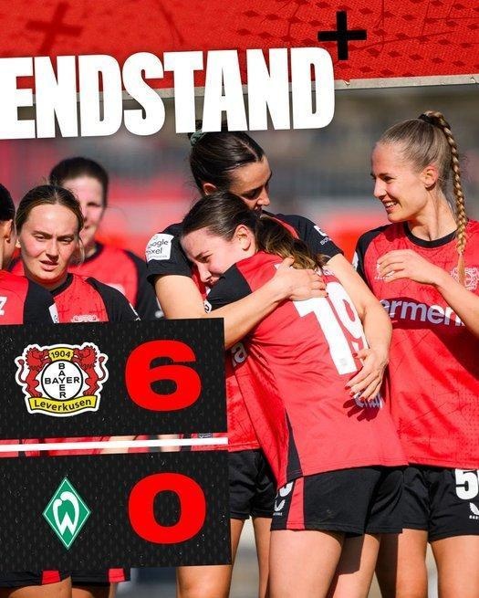 勒沃庫(kù)森女足6-0云達(dá)不來梅女足，沈夢(mèng)露首發(fā)出場(chǎng)59分鐘